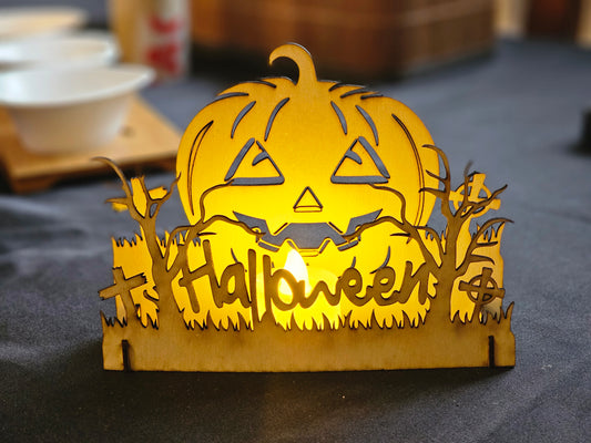 Wooden Halloween Decoration Candle Holder