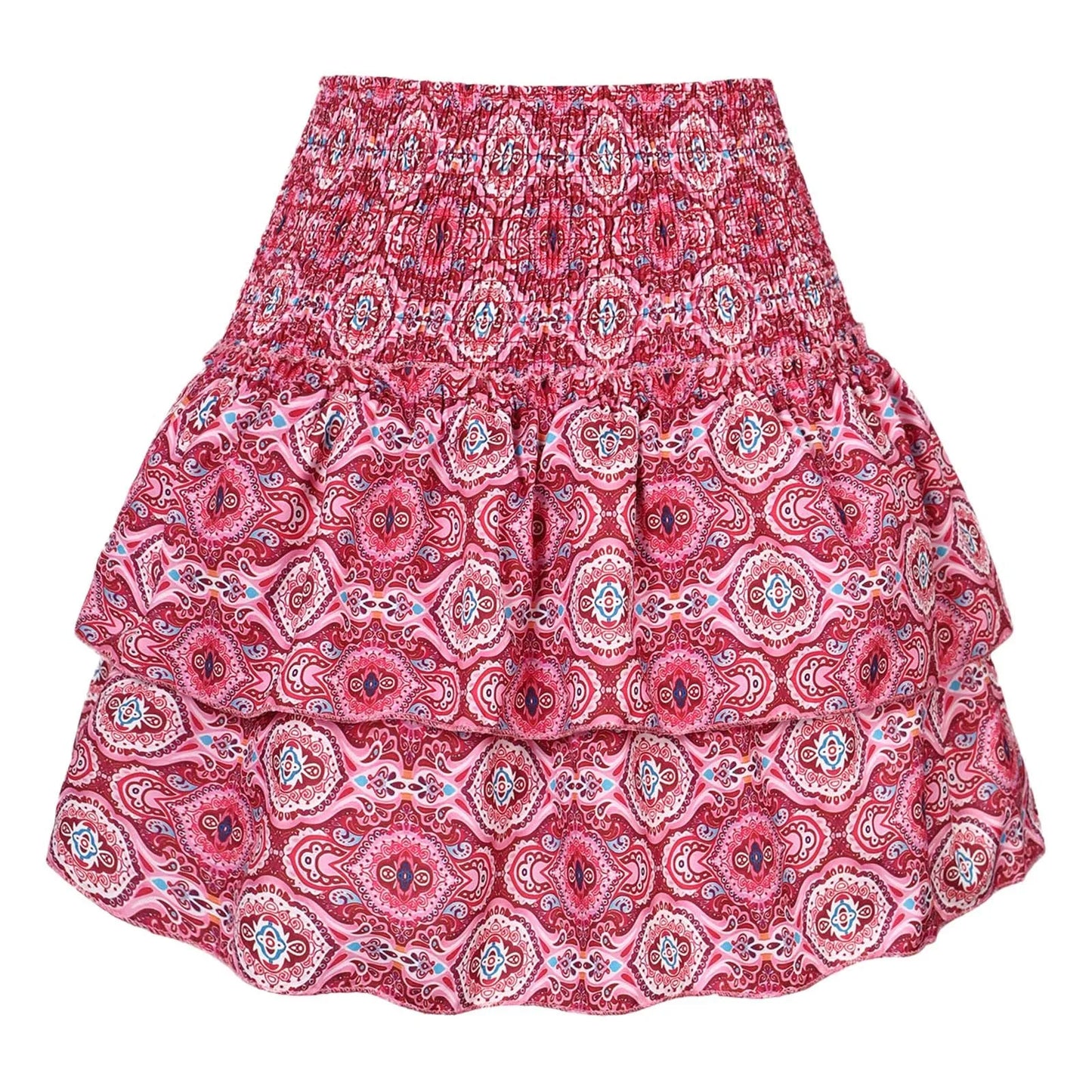 Women'S Summer Bohemian Floral Print Mini Skirt Pleated Ruffle